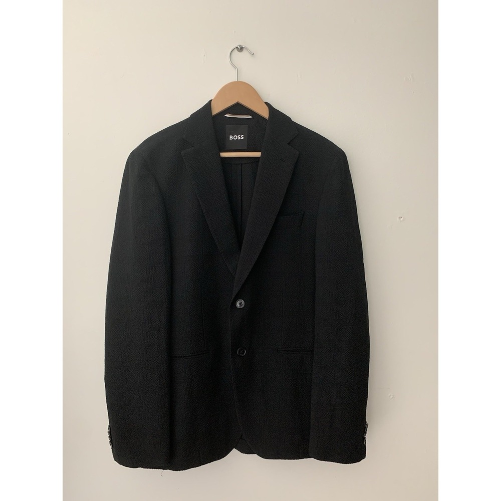 BOSS Slim Fit Stretch Wool Blend Blazer Men's 38 R Marzotto Italian Fabric Black